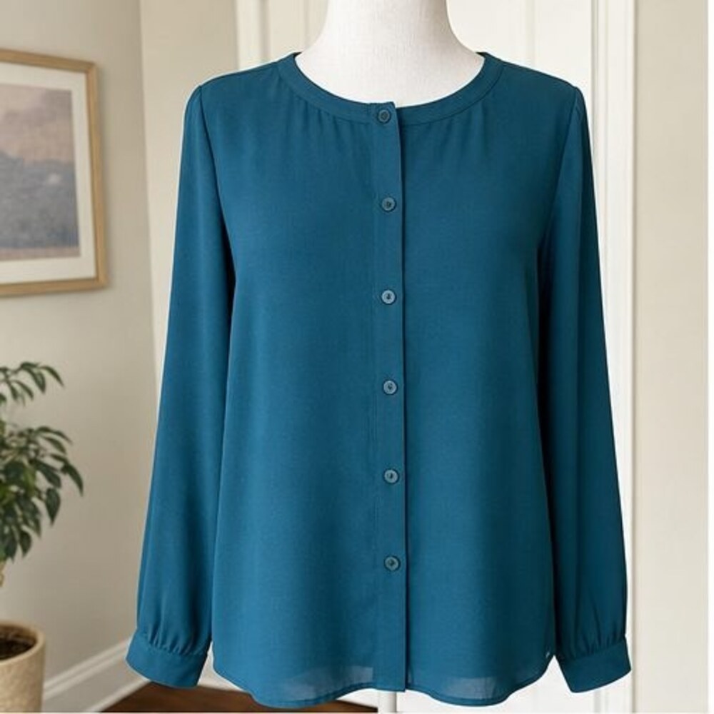 Teal Tie Neck Blouse
